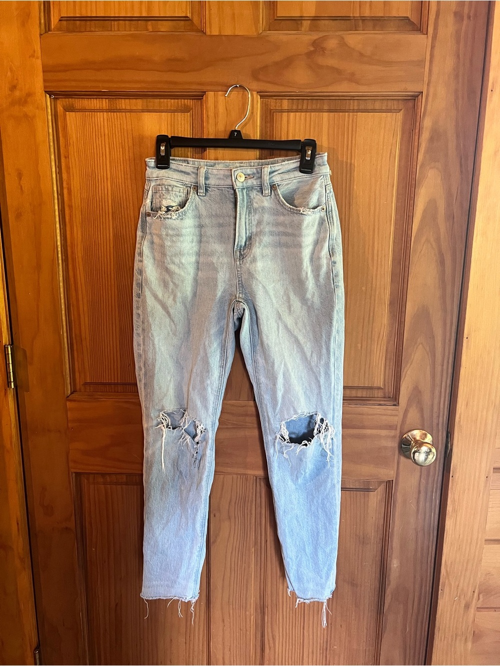 American Eagle Outfitters Light Blue Ripped Short Skinny Jeans